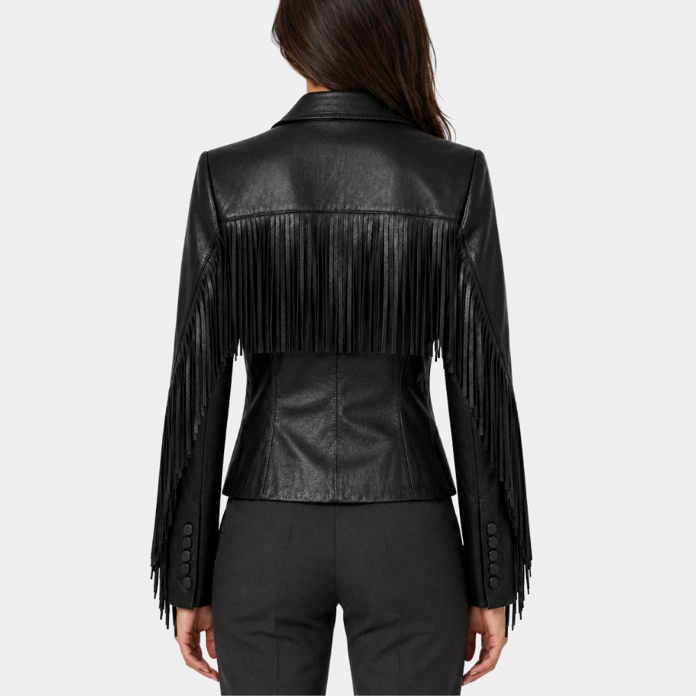 Western Black Leather Blazer