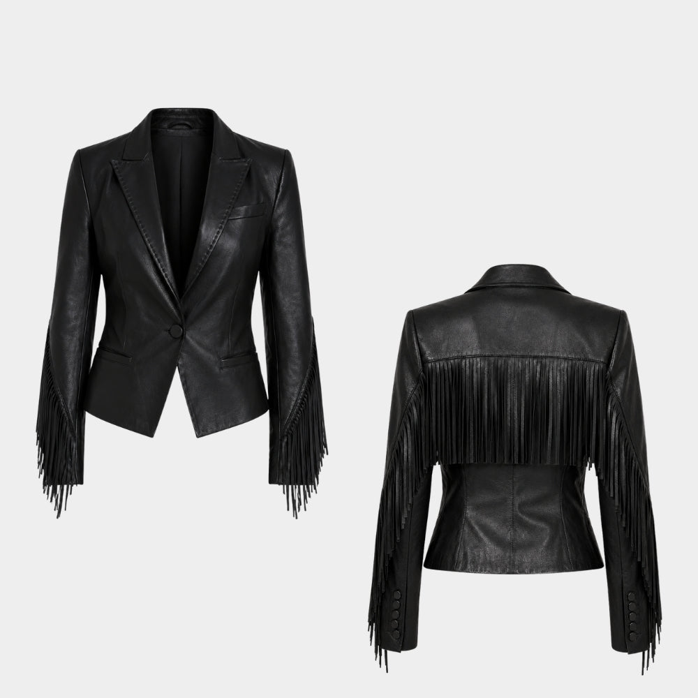 Western Black Leather Blazer