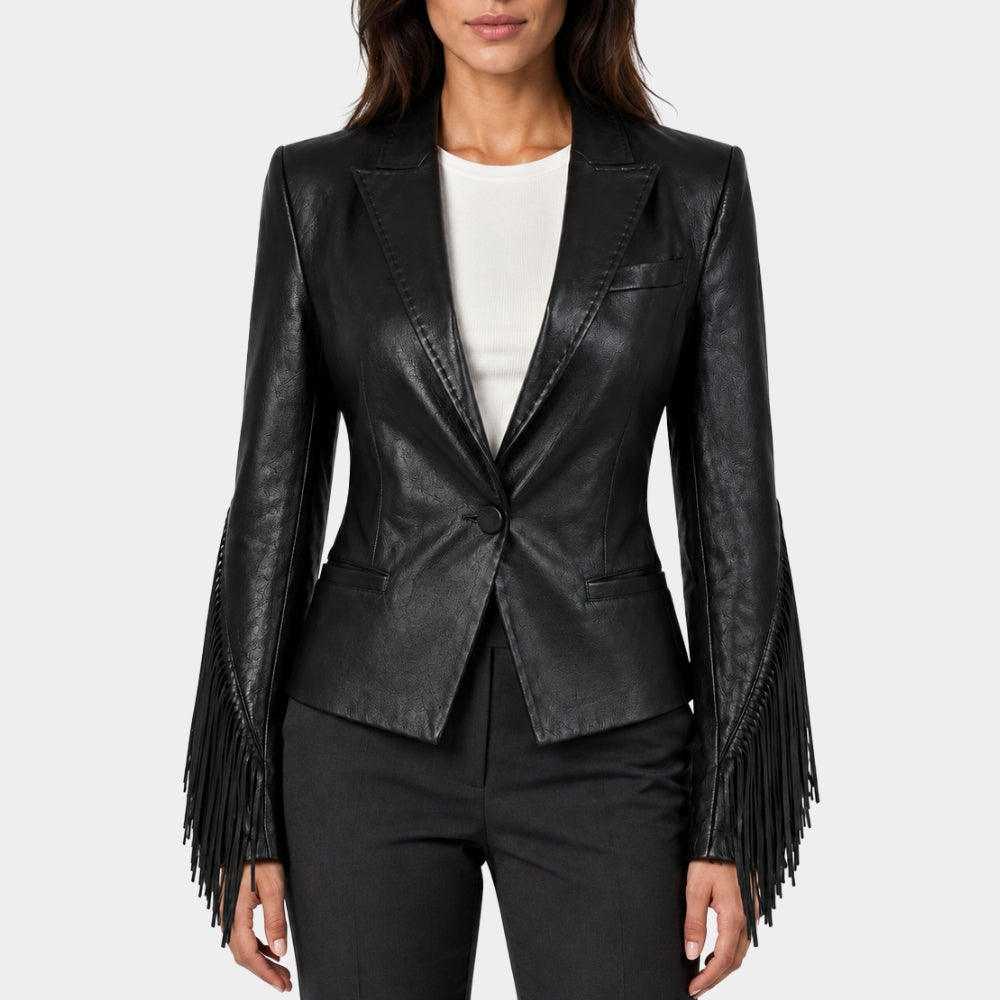 Western Black Leather Blazer