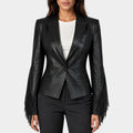 Western Black Leather Blazer
