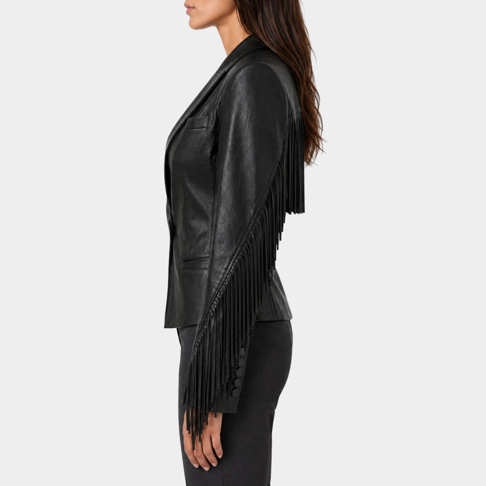 Western Black Leather Blazer