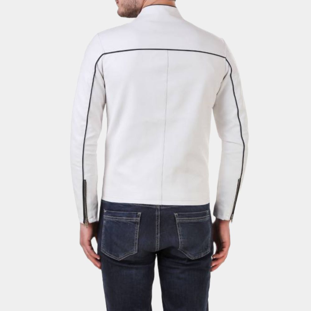 White Sky Cafe Racer Stripped Jacket - Back View