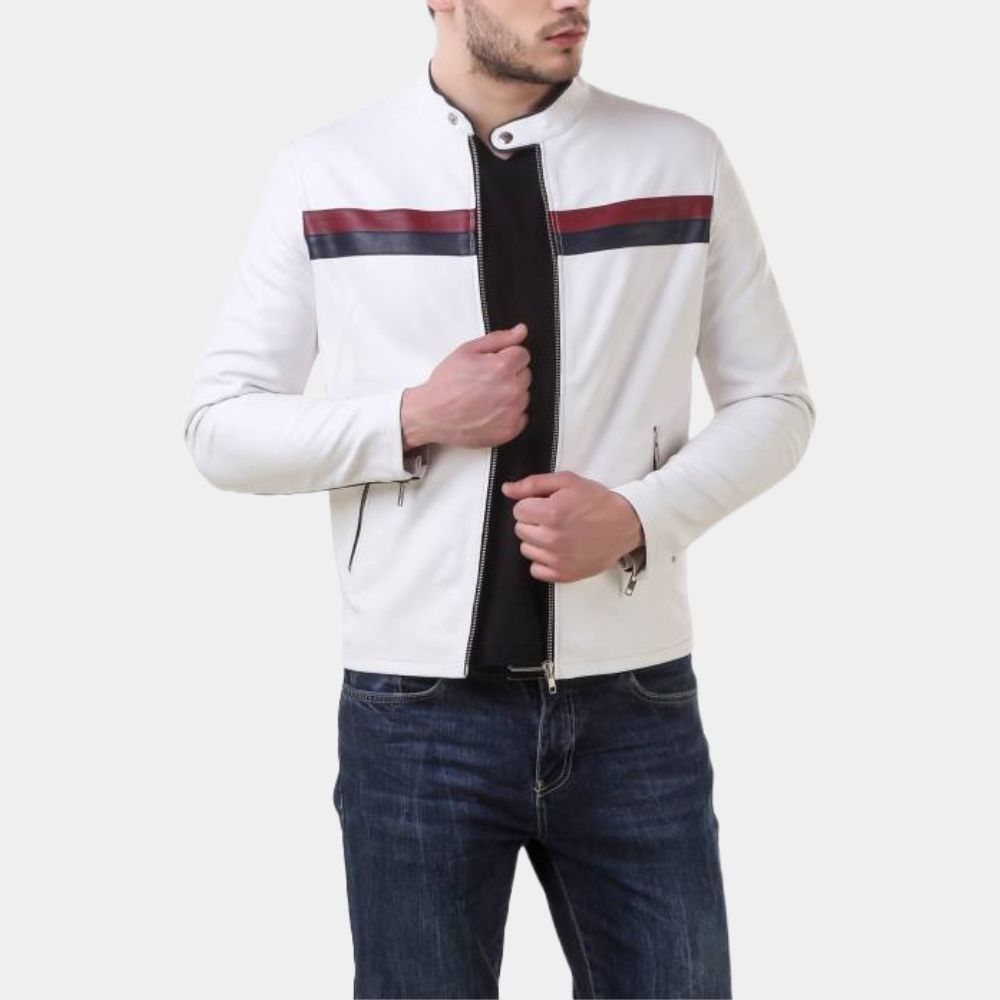 White Sky Cafe Racer Stripped Jacket - Front Posture View