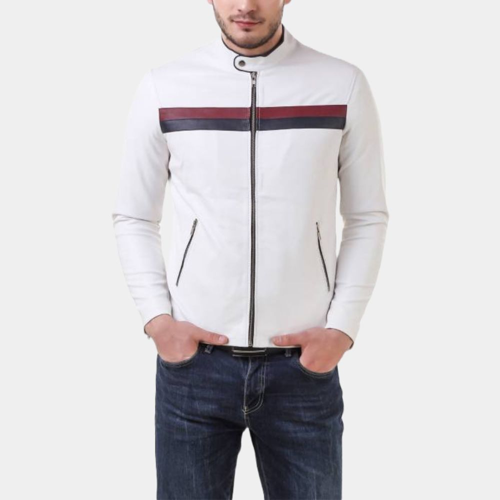White Sky Cafe Racer Stripped Jacket - Front View