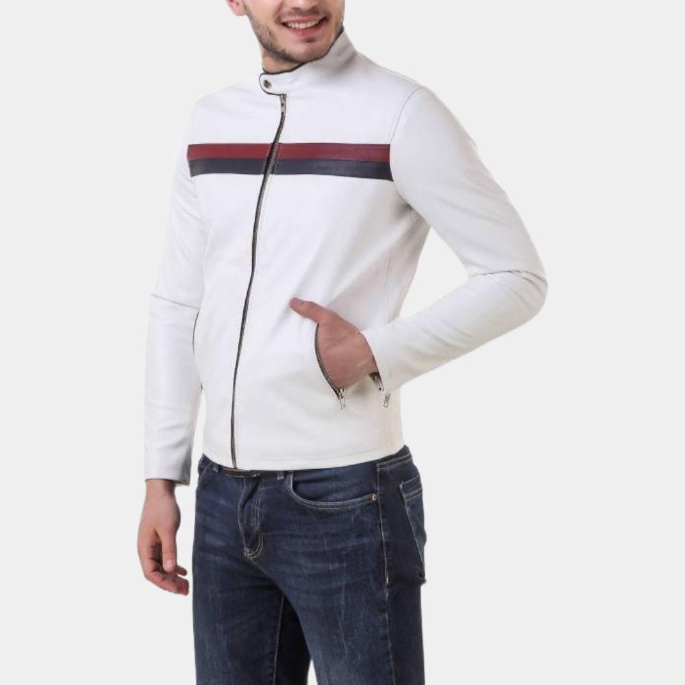 White Sky Cafe Racer Stripped Jacket - Side View