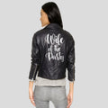 Wife of the Party Printed Leather Biker Leather Jacket - Back View
