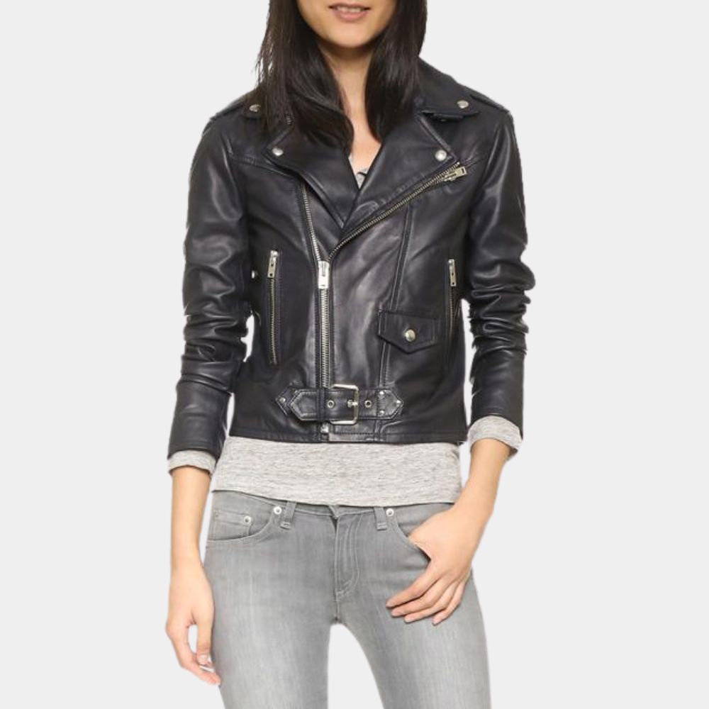 Wife of the Party Printed Leather Biker Leather Jacket - Posture Front View