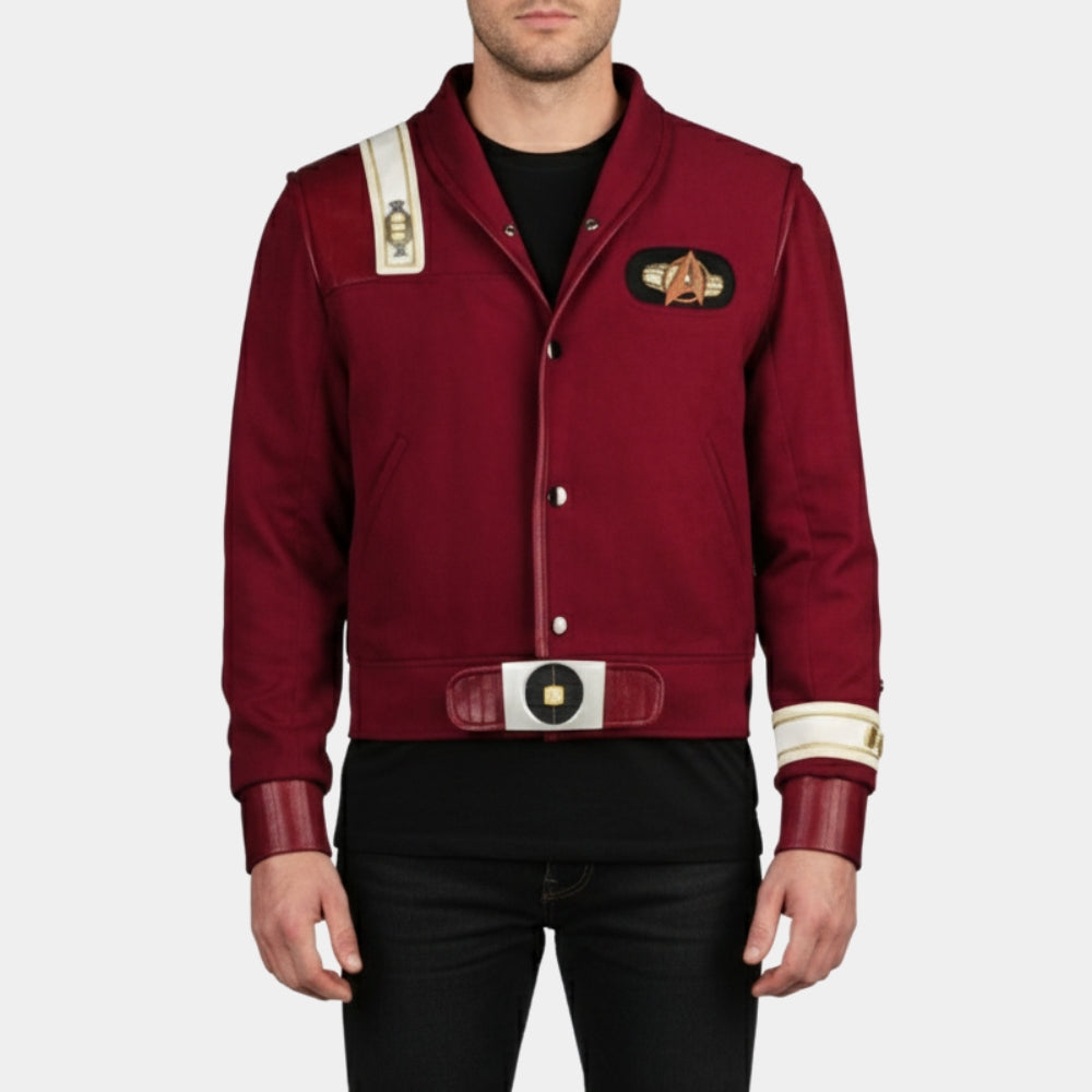 William Shatner  Star Trek V: The Final Frontier Red Leather Jacket - Front View