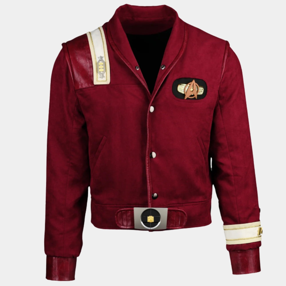 William Shatner  Star Trek V: The Final Frontier Red Leather Jacket - Mannequin Front View