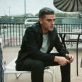 William Tell  The Card Counter Oscar Isaac Black Wool and Leather Jacket - Side View