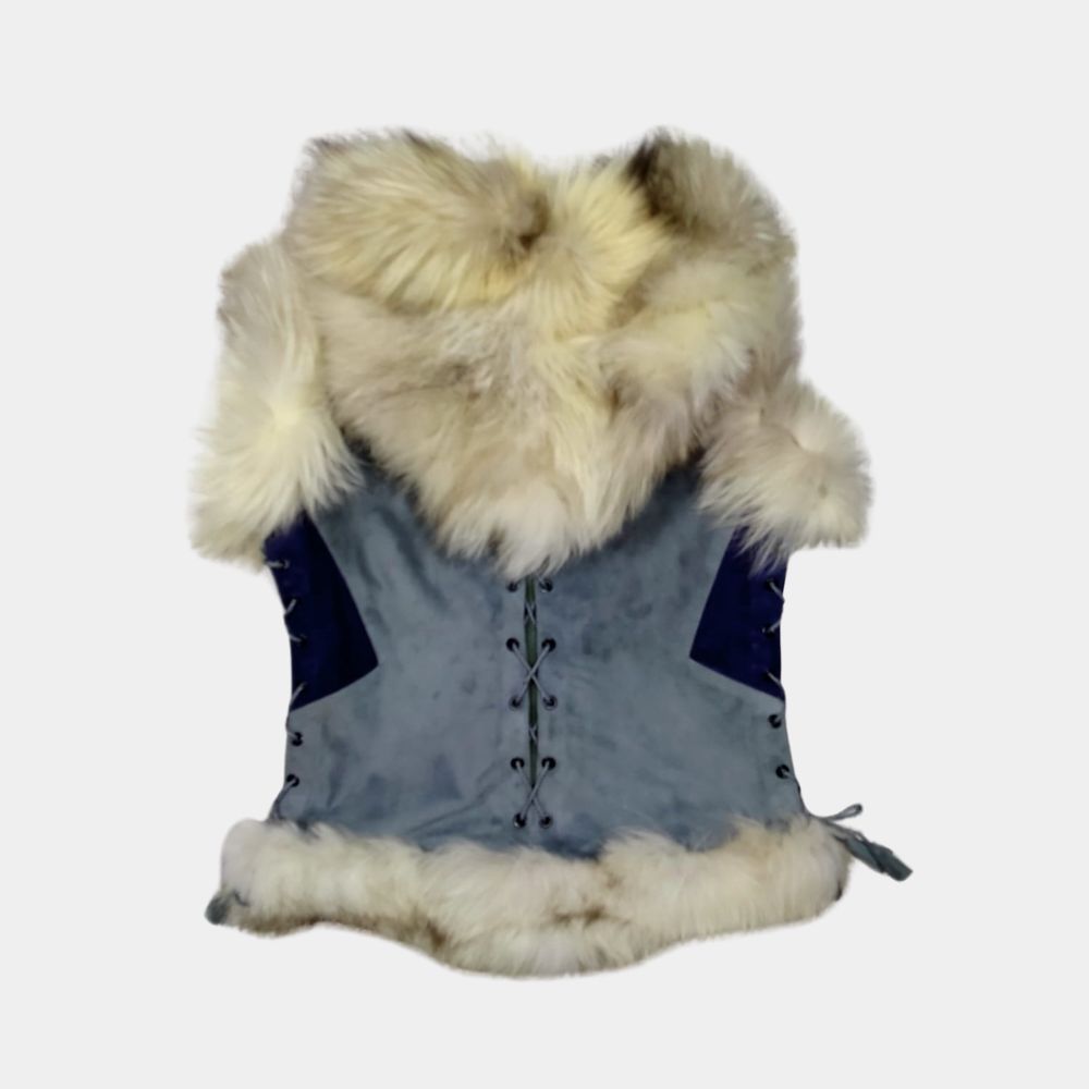 Witcher Season 03 Suede Leather Fox Fur Vest - Mannequin Back View