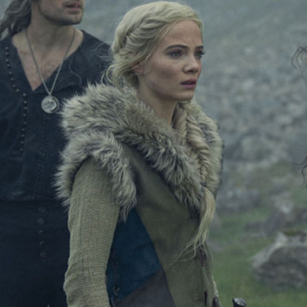 Witcher Season 03 Suede Leather Fox Fur Vest - Side View
