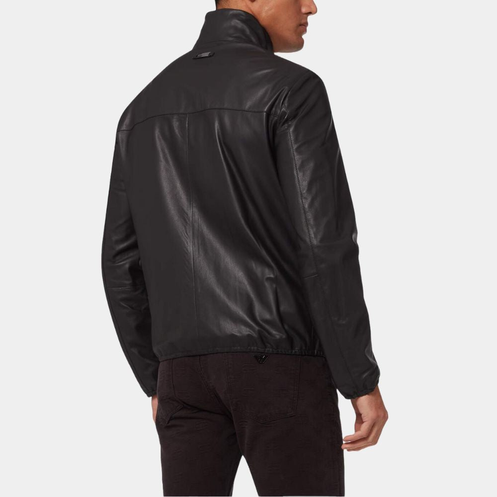 Wolfs George Clooney Black Leather Jacket - Back View