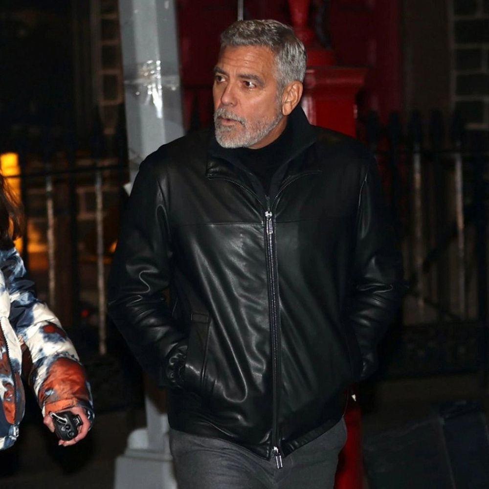 Wolfs George Clooney Black Leather Jacket - Character Front View