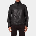 Wolfs George Clooney Black Leather Jacket - Front View