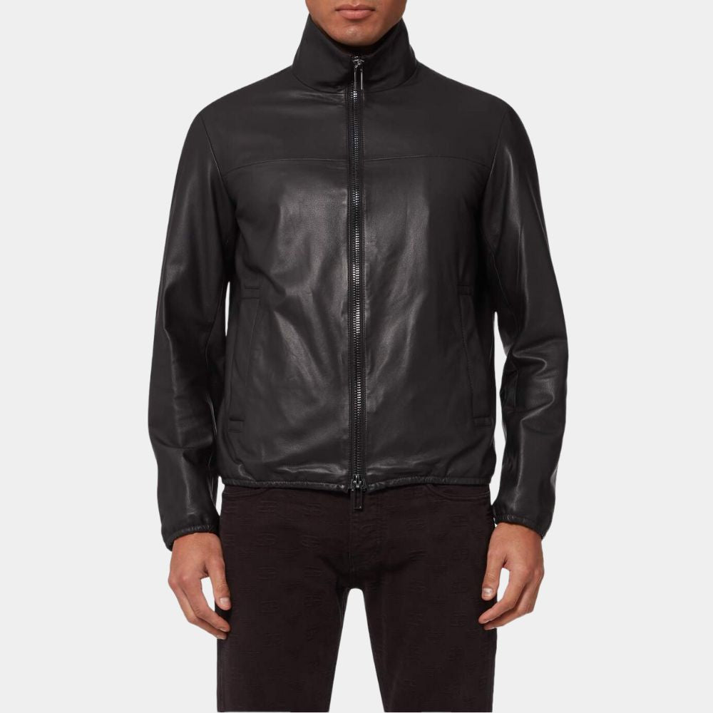Wolfs George Clooney Black Leather Jacket - Front View