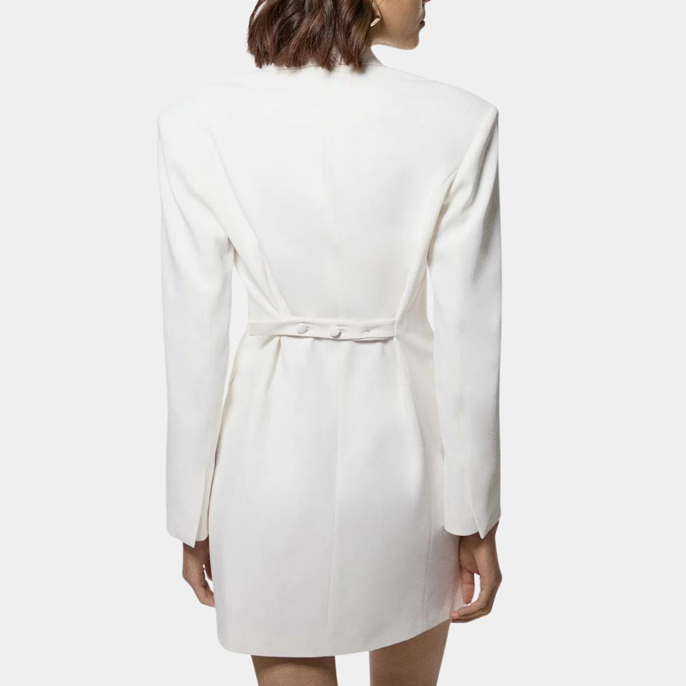 Woman White Cotton Formal Blazer - Back View
