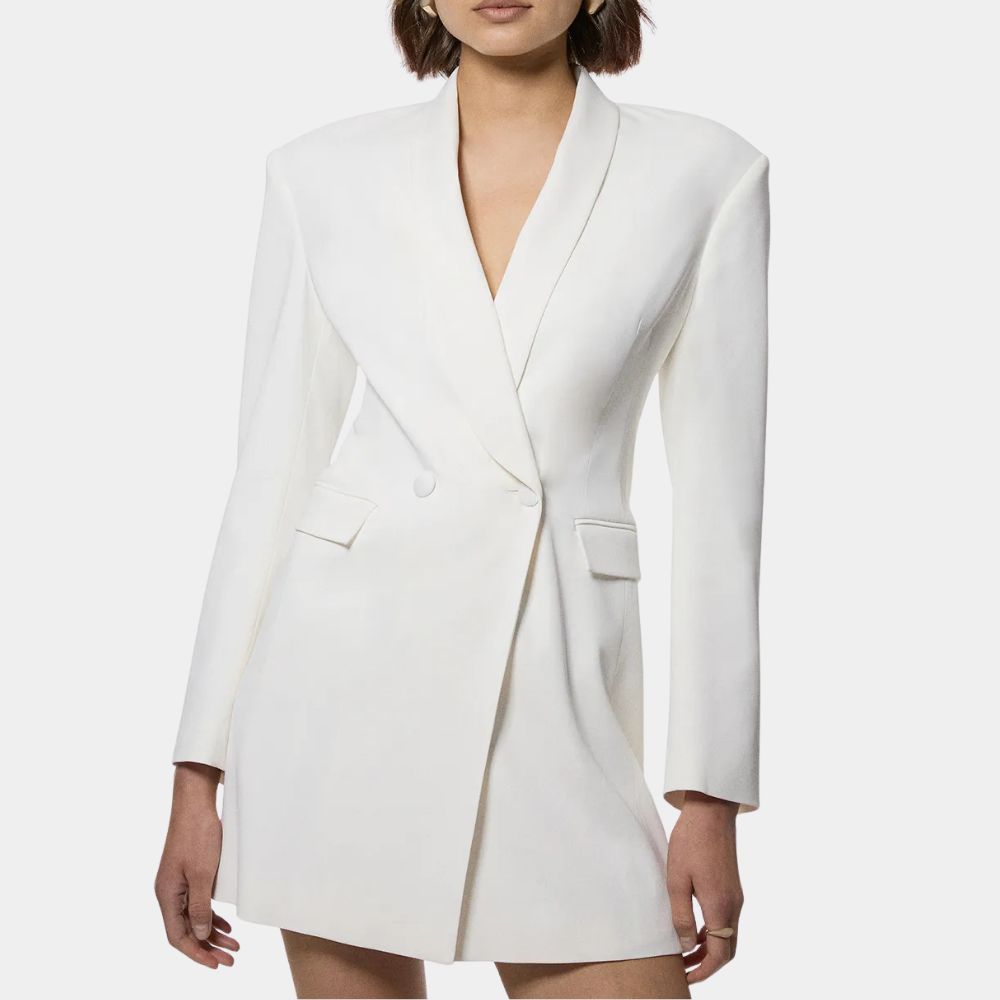 Woman White Cotton Formal Blazer - Front View