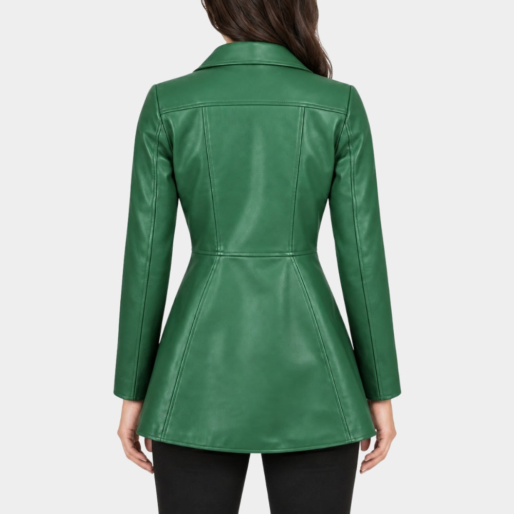 Peplum Asymmetrical Green Leather Jacket