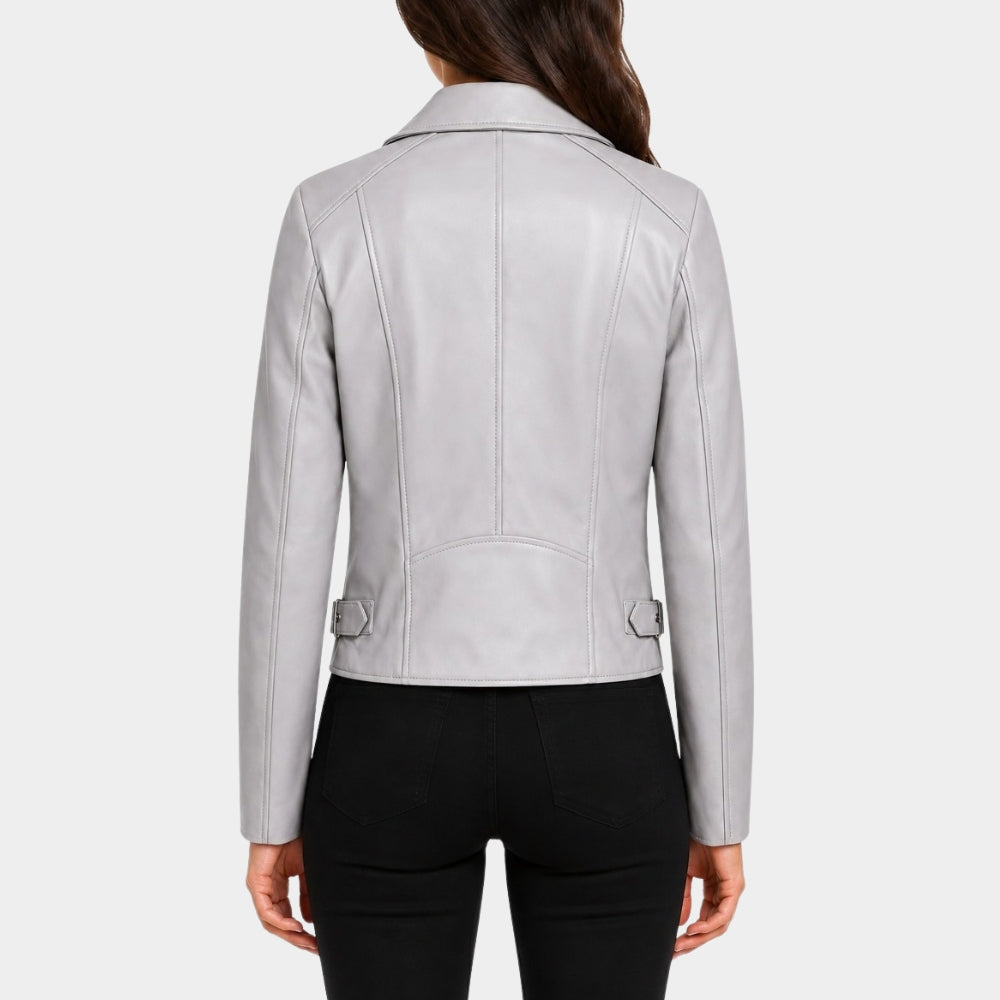 Grey Leather Biker Jacket