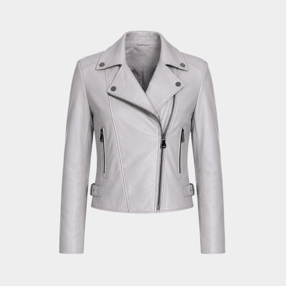 Grey Leather Biker Jacket
