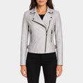 Grey Leather Biker Jacket