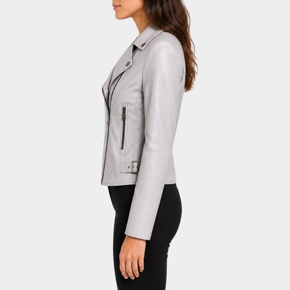 Grey Leather Biker Jacket