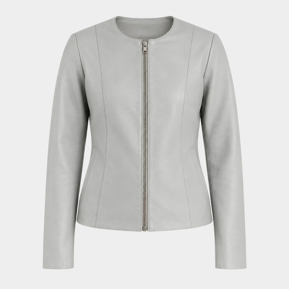Refined Grey Leather Jacket