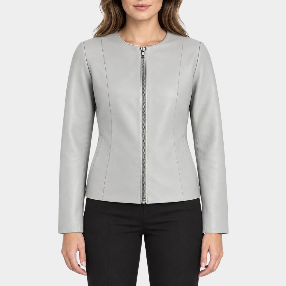 Refined Grey Leather Jacket