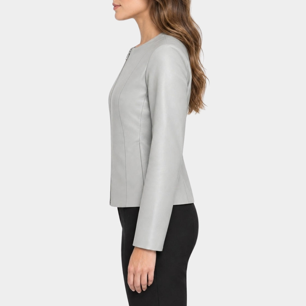 Refined Grey Leather Jacket
