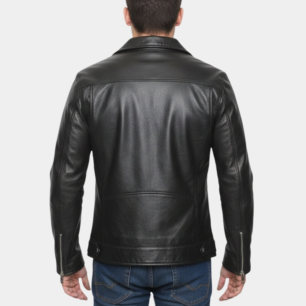 World War II  Fighter Pilot Black Leather Jacket - Back View