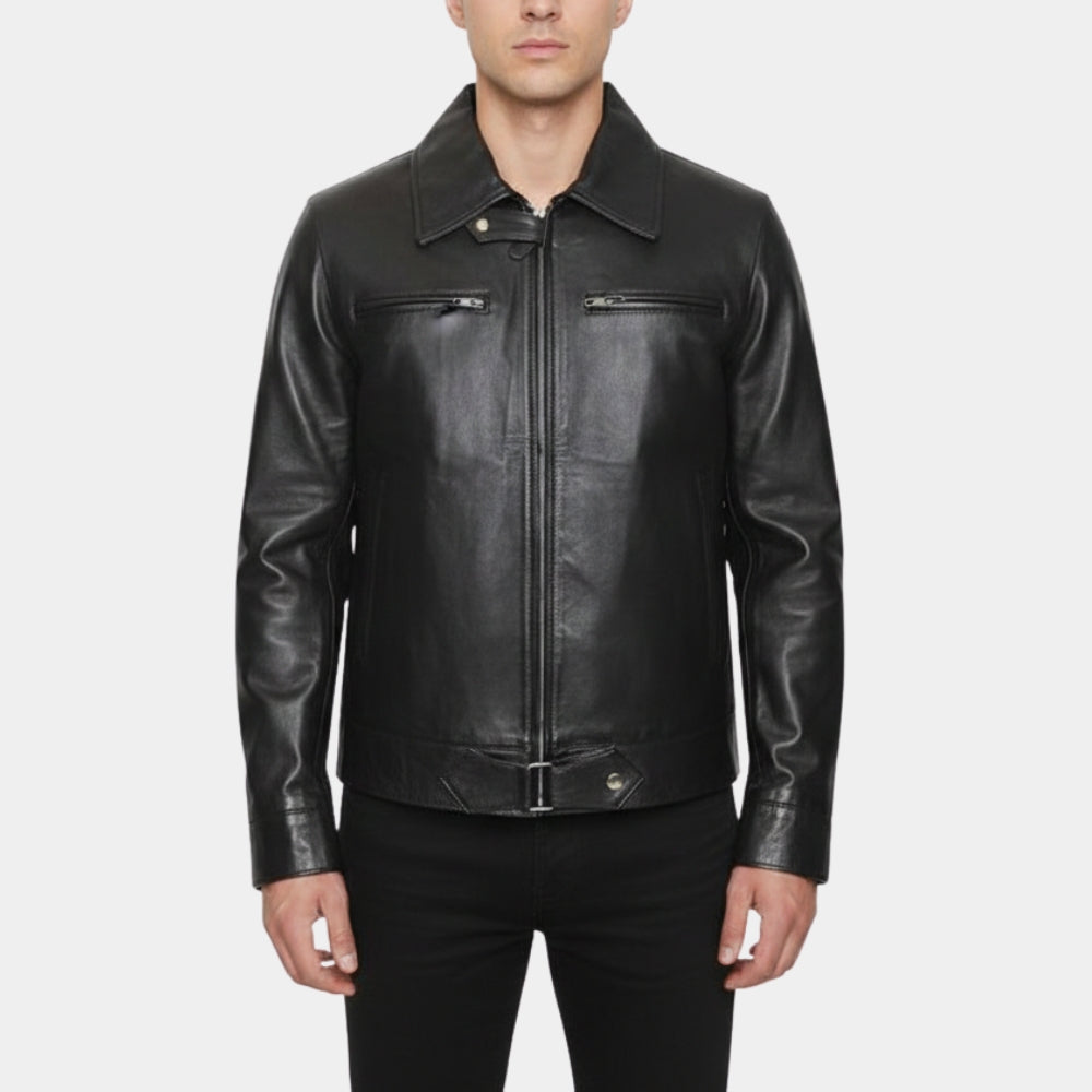 World War II  Fighter Pilot Black Leather Jacket - Front View