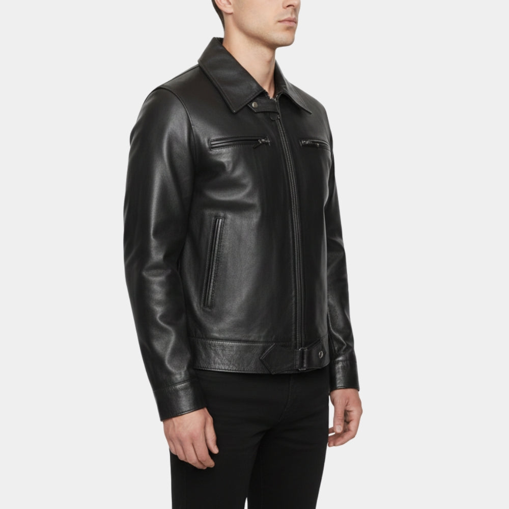 World War II  Fighter Pilot Black Leather Jacket - Side View