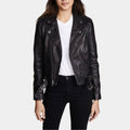 Yellowjackets S03 Natalie aka Sophie Thatcher Black Leather Biker Jacket - Front View