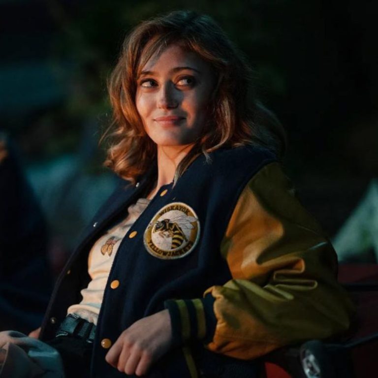 Yellowjackets Yellow and Blue Letterman Jacket - Character Side View