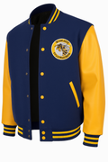 Yellowjackets Yellow and Blue Letterman Jacket - Mannequin Front View
