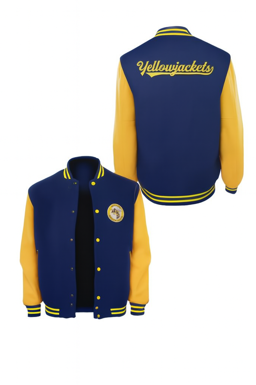 Yellowjackets Yellow and Blue Letterman Jacket - Mannequin View