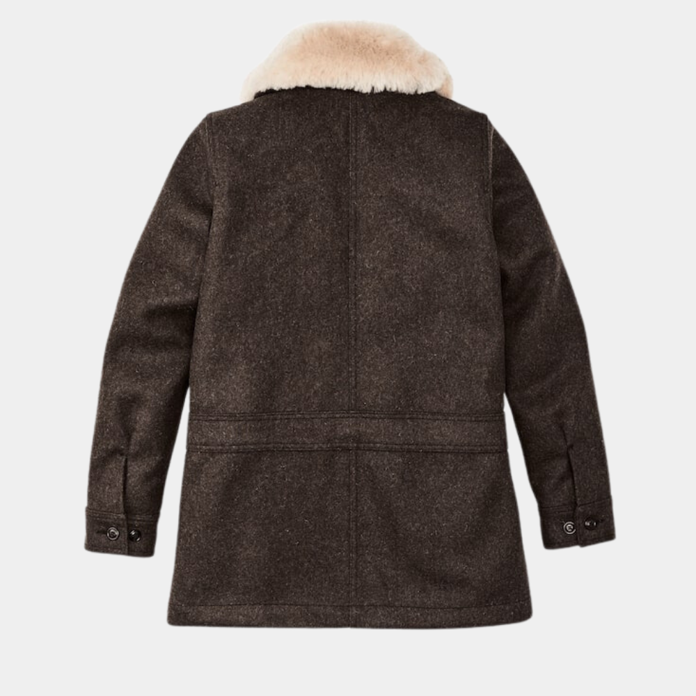 Yellowstone Beth Dutton aka Kelly Reilly Shearling Collar Wool Coat - Mannequin Back View