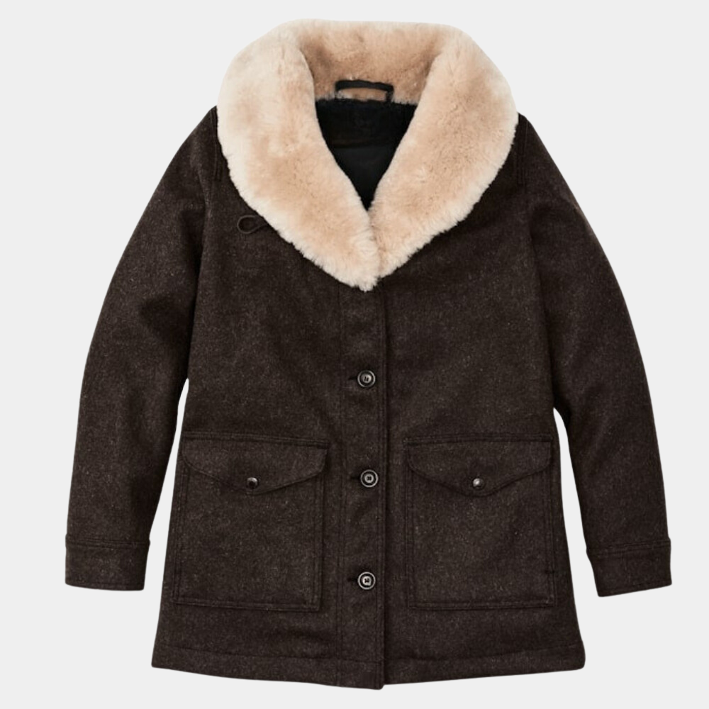 Yellowstone Beth Dutton aka Kelly Reilly Shearling Collar Wool Coat - Mannequin Front View