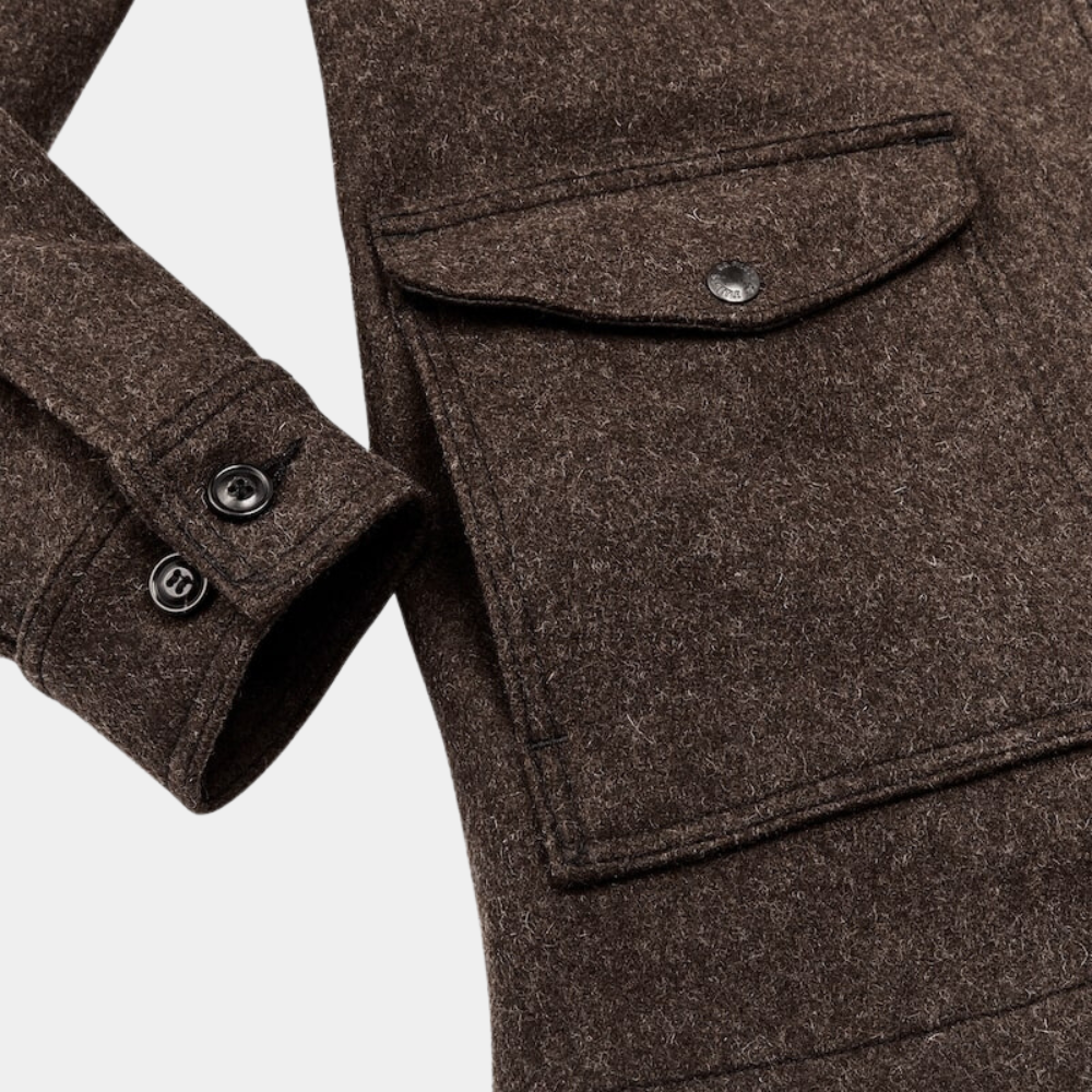 Yellowstone Beth Dutton aka Kelly Reilly Shearling Collar Wool Coat - Pocket Close - Up View