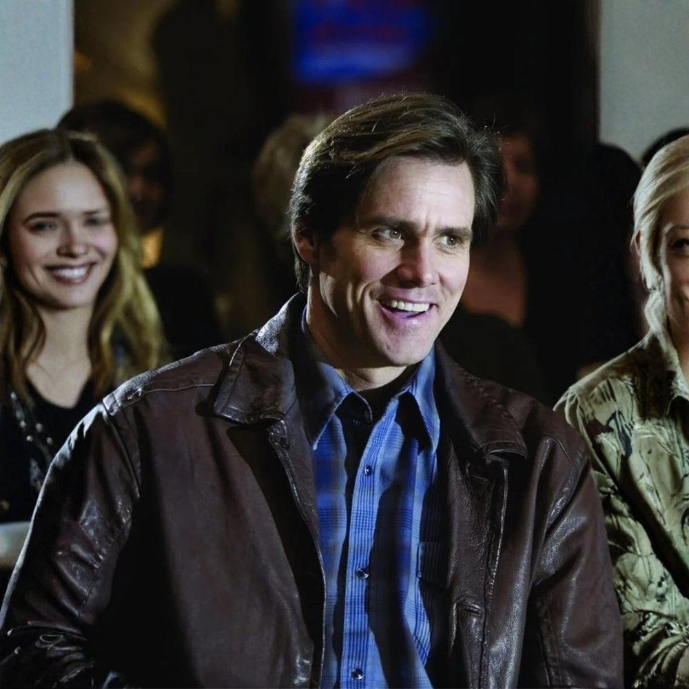 Yes Man  Carl Allen aka Jim Carrey Brown Leather Jacket - Character View