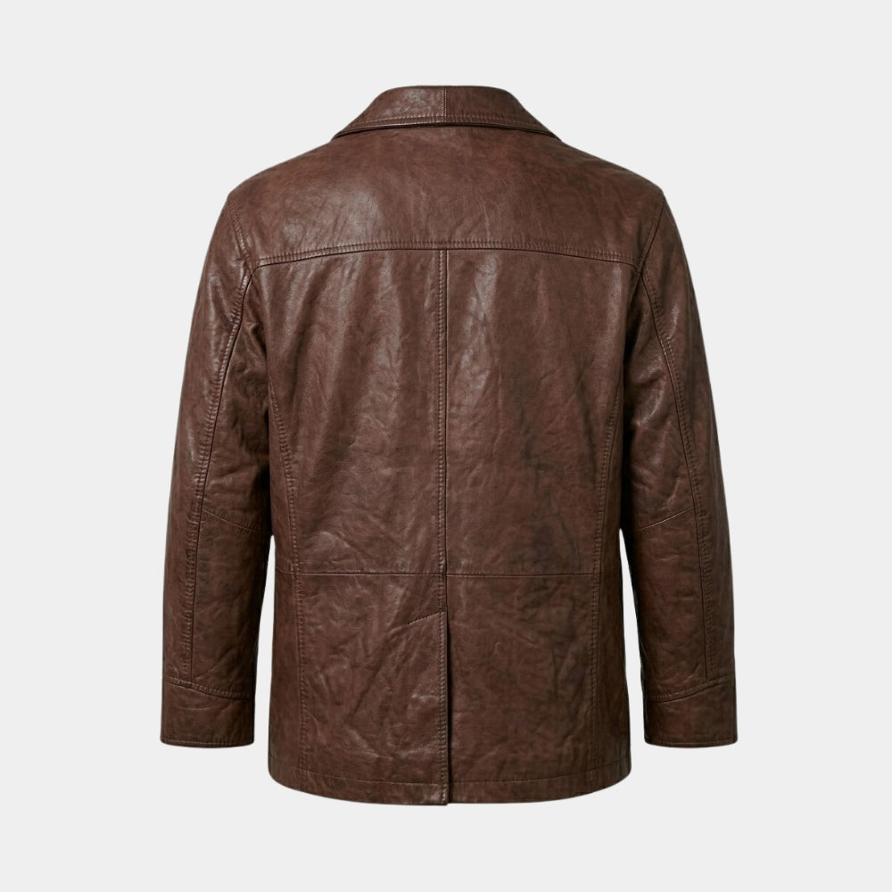 Yes Man  Carl Allen aka Jim Carrey Brown Leather Jacket - Mannequin Back View