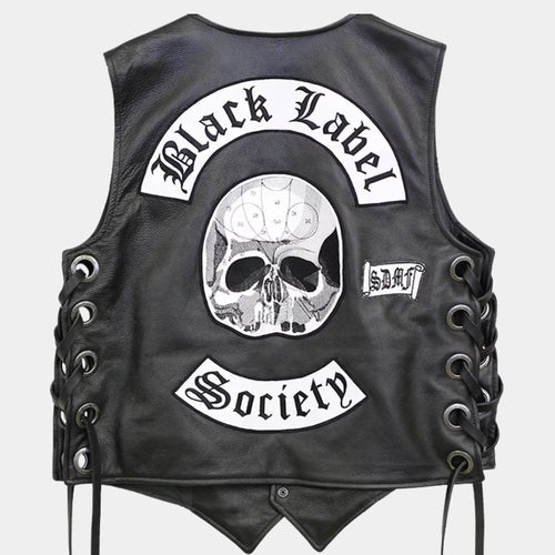 Zakk Wylde  Black Label Society Black leather vest - Mannequin Back View