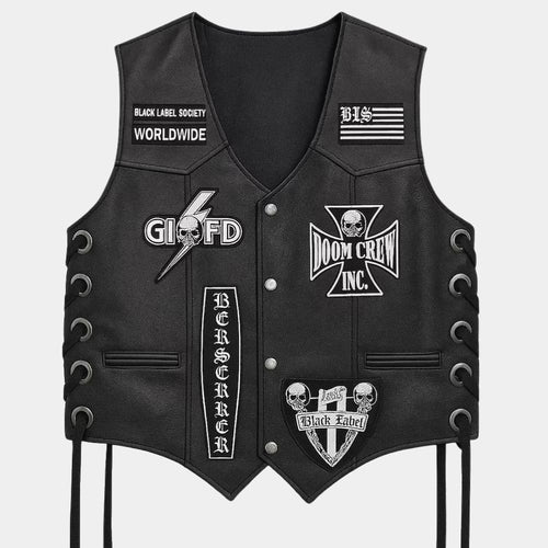 Zakk Wylde  Black Label Society Black leather vest - Mannequin Front View
