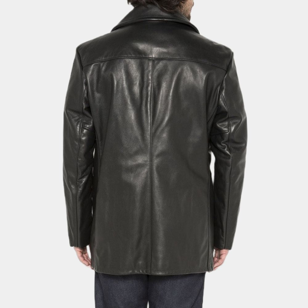 Negan Black Leather Peacoat image 2