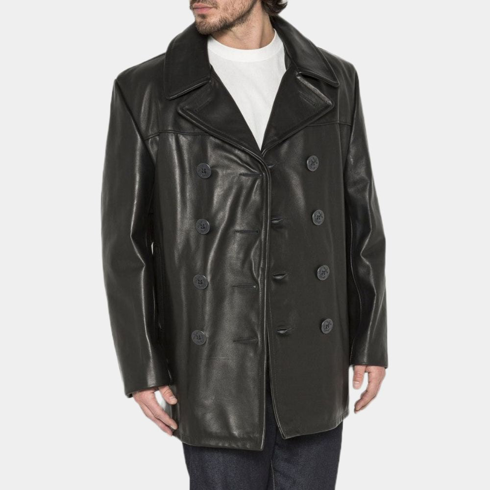 Negan Black Leather Peacoat image 0
