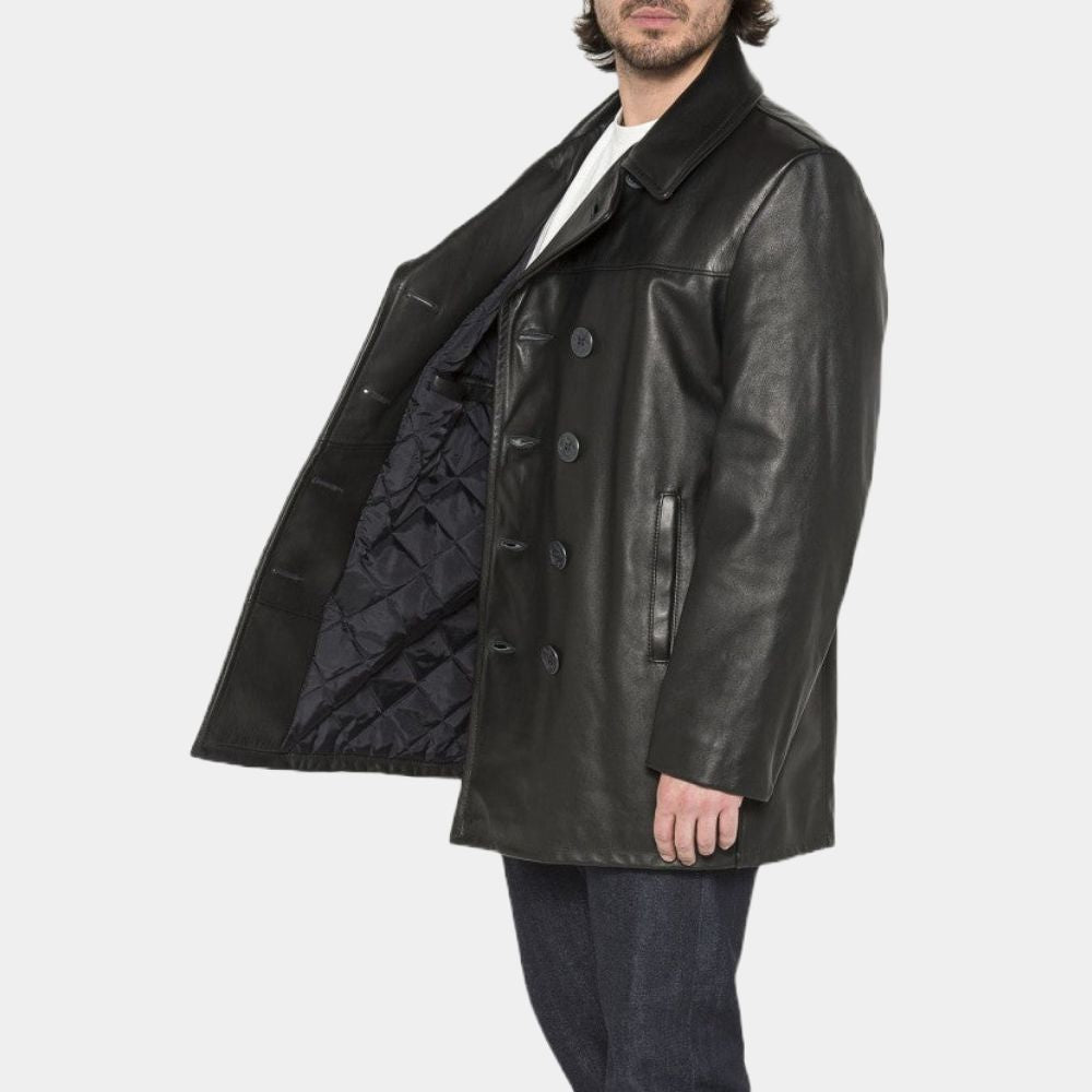 Negan Black Leather Peacoat image 3